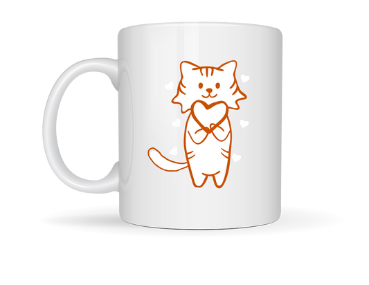 “White ceramic mug with orange and brown paw print and the phrase ‘Paw-sitive Vibes Only’ in cursive script.”