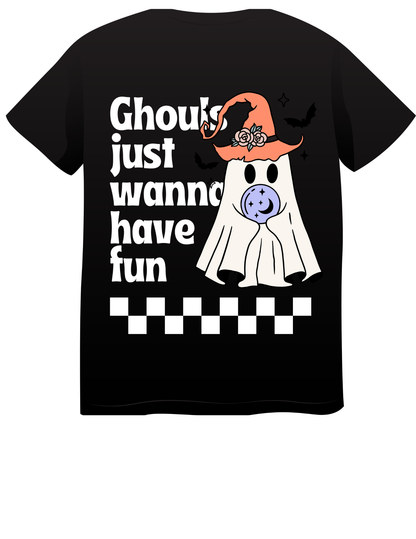 “Halloween t‑shirt with Ghouls Just Wanna Have Fun design”