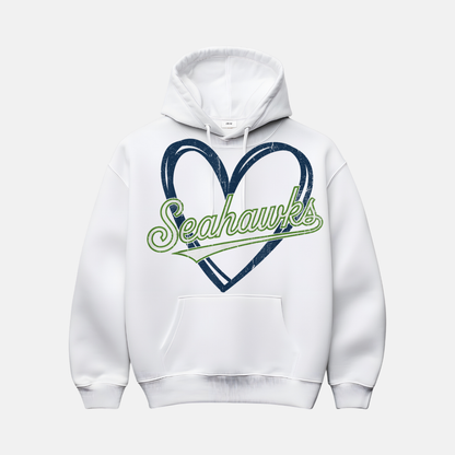 “Love Seattle Football hoodie in navy with heart graphic”