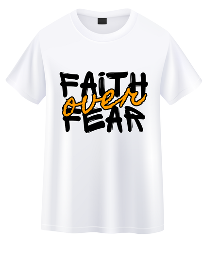 “FAITH over FEAR inspirational t‑shirt in black with bold typography”