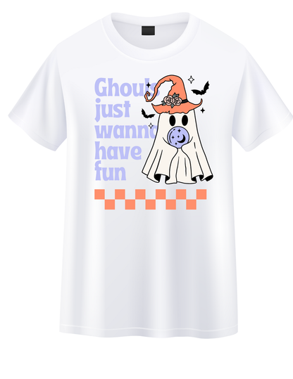 “Halloween t‑shirt with Ghouls Just Wanna Have Fun design”