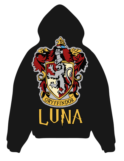 “Wizard‑inspired hoodie with house crest and custom lettering”