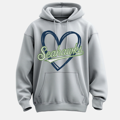 “Love Seattle Football hoodie in navy with heart graphic”