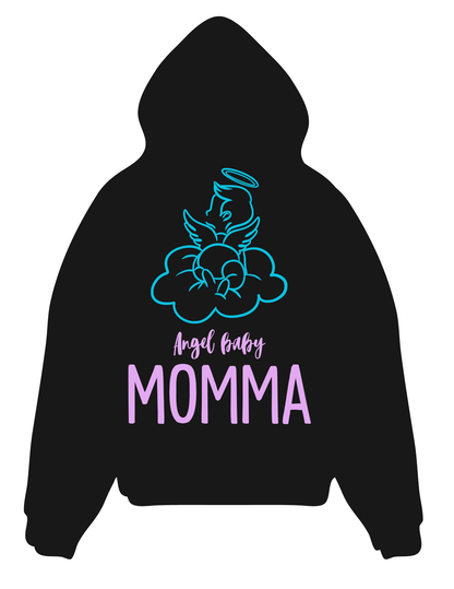 “Angel Baby MOMMA memorial hoodie with gentle remembrance design”