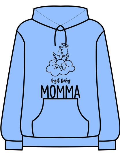 “Angel Baby MOMMA memorial hoodie with gentle remembrance design”