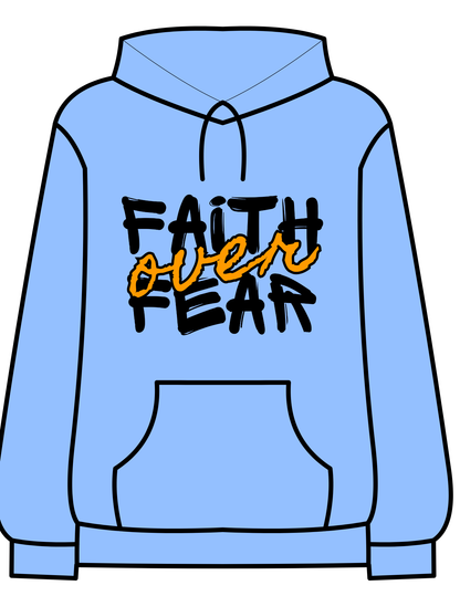 “FAITH over FEAR inspirational hoodie in black with bold typography”