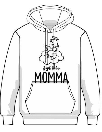 “Angel Baby MOMMA memorial hoodie with gentle remembrance design”