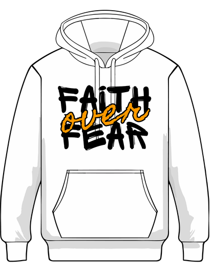 “FAITH over FEAR inspirational hoodie in black with bold typography”