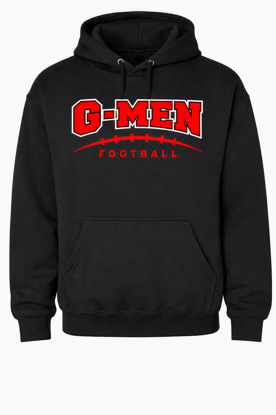 A black pullover hoodie with a red and white 'O-MEN FOOTBALL' graphic on the chest, displayed against a plain white background with a 'Made with AI' watermark in the top right corner.