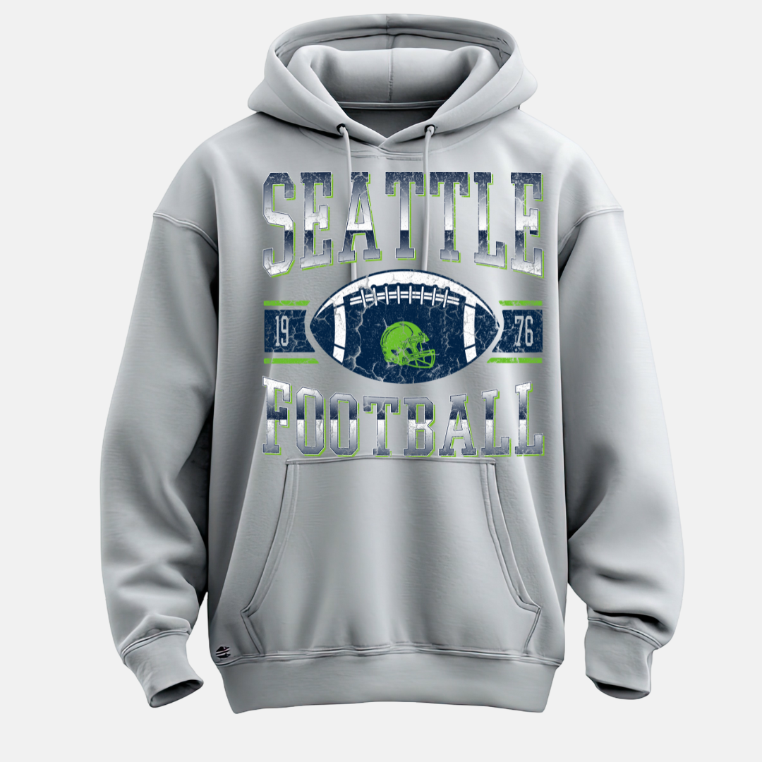 “Vintage 1976 Seattle football hoodie in retro style”