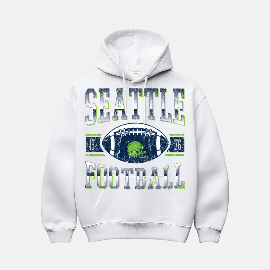 “Vintage 1976 Seattle football hoodie in retro style”