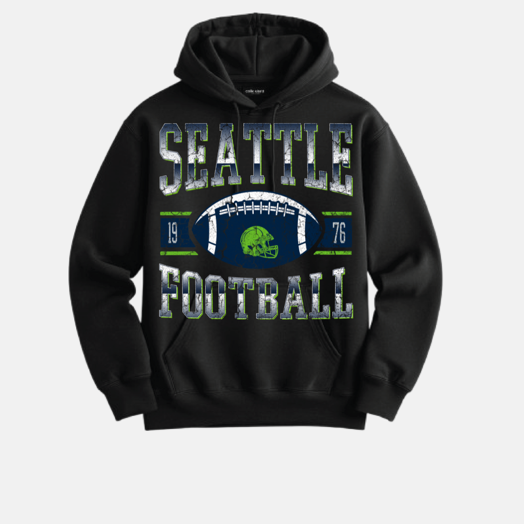 “Vintage 1976 Seattle football hoodie in retro style”