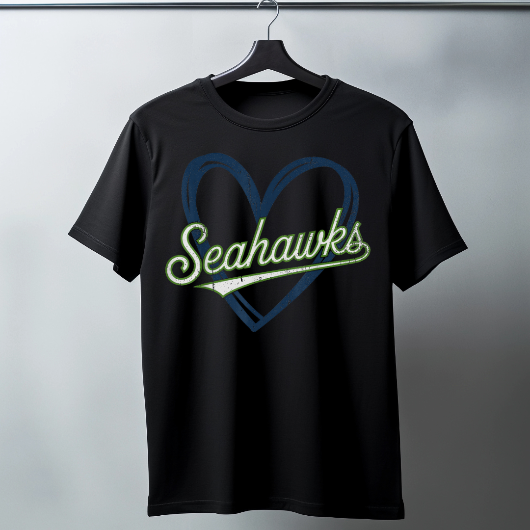 “Love Seattle Football short sleeve tee with heart design”