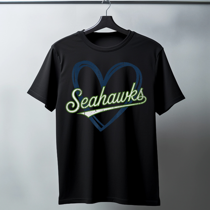 “Love Seattle Football short sleeve tee with heart design”
