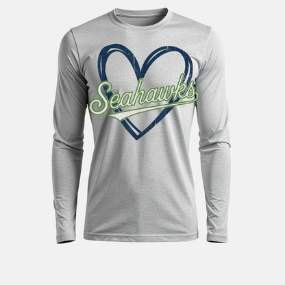 “Love Seattle Football long sleeve shirt with heart graphic”