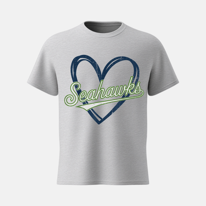 “Love Seattle Football short sleeve tee with heart design”