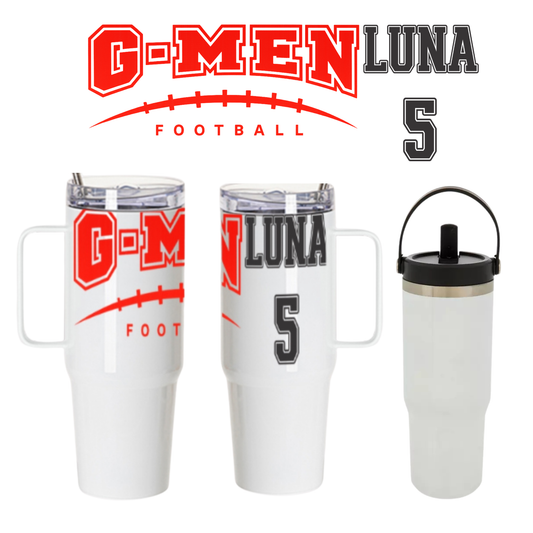 🏈 G‑MEN Personalized Water Bottle / Tumbler – Custom Name & Number